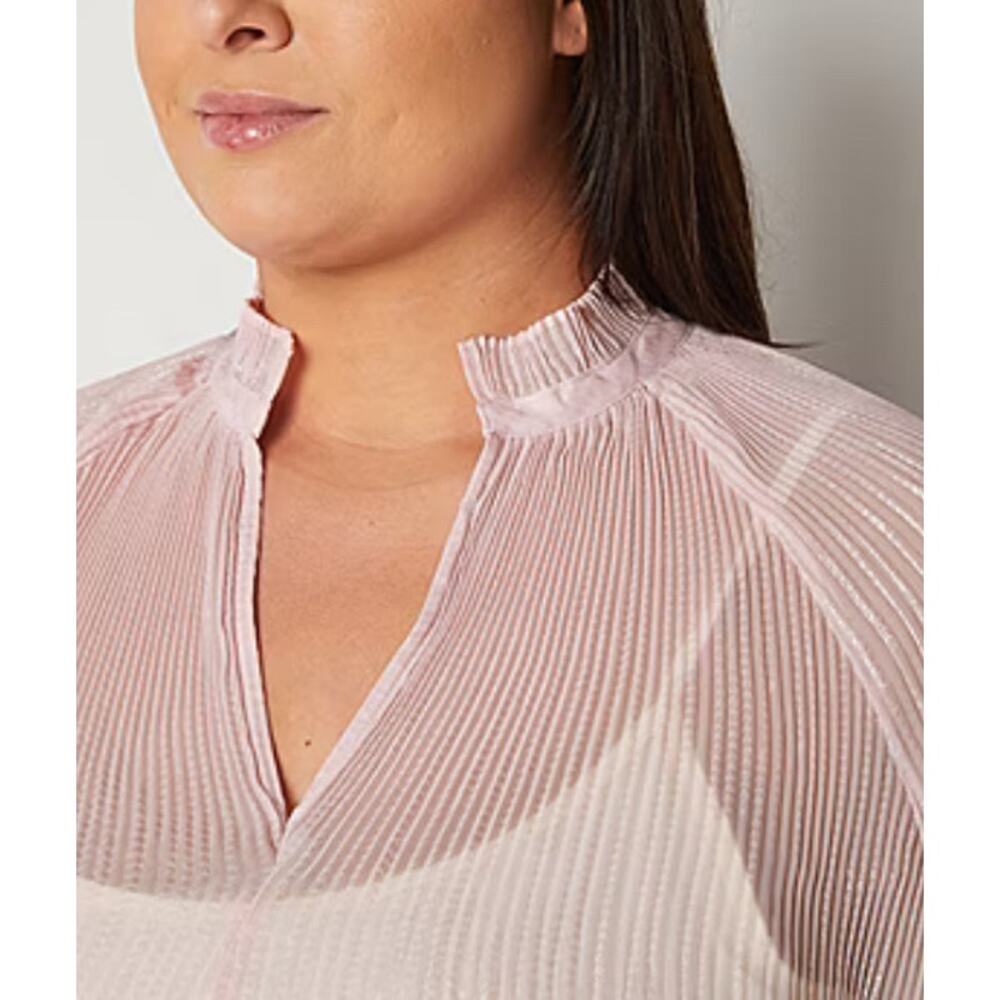 NWT Ryegrass Pale Rose Pink Sparkle Split Neck Long Sleeve Top Blouse M - Picture 2 of 8